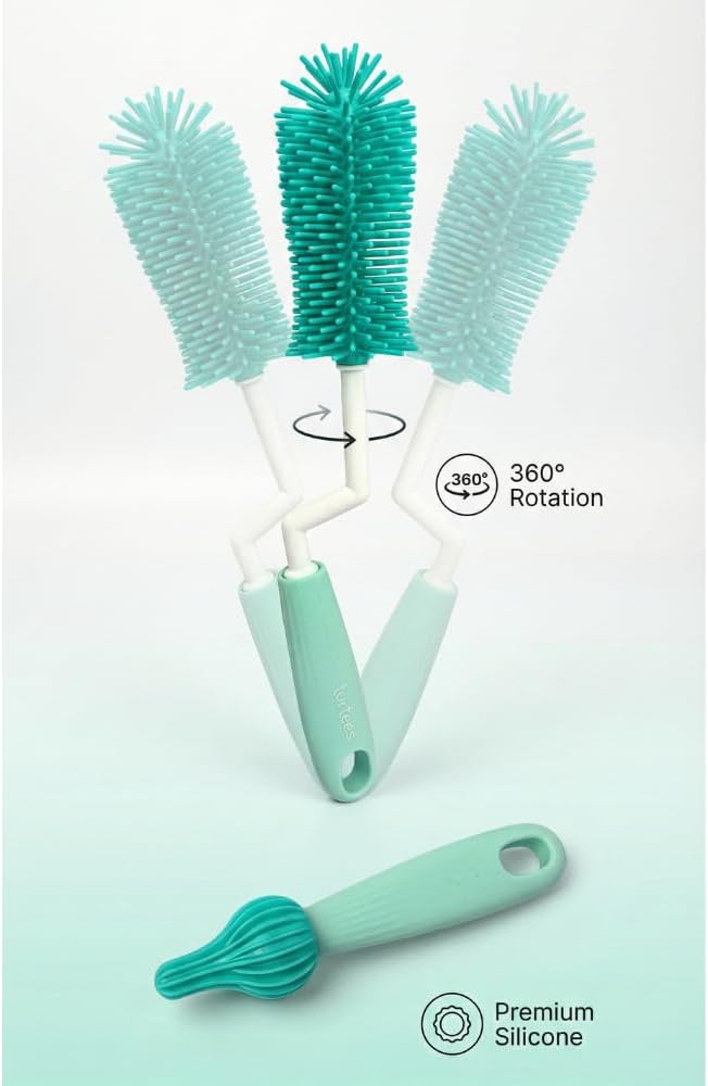 360° Bottle Cleaner Brush Set with Nipple Brush